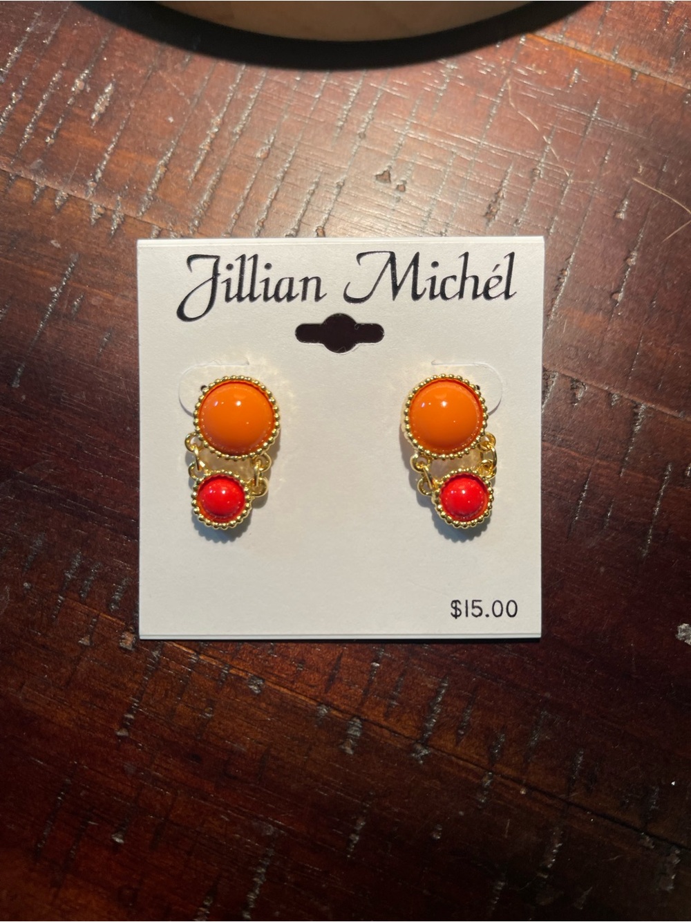 Jillian Michél Gold-Trim Orange and Red Drop Earrings